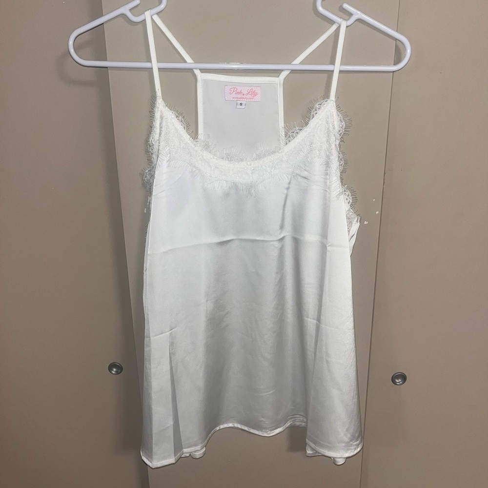 White silk tank top from Pink Lily